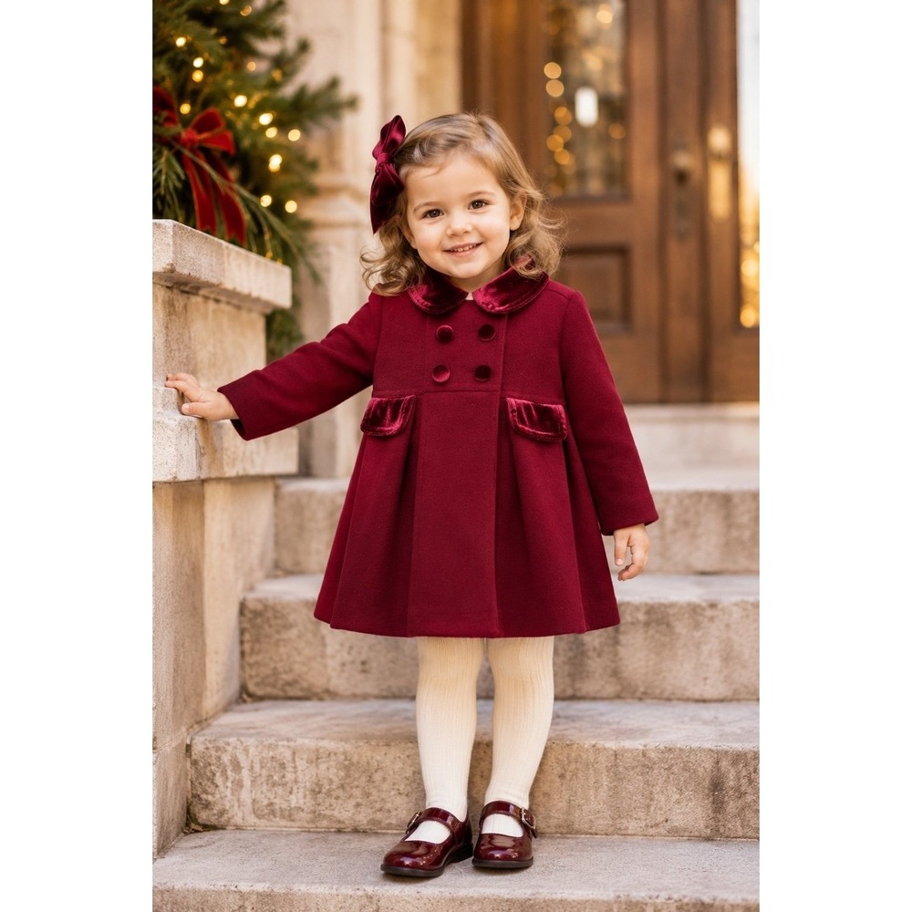 Haute Hippie Girls 24M Burgundy Velvet Collar Dress Coat Double Breasted NWOT
